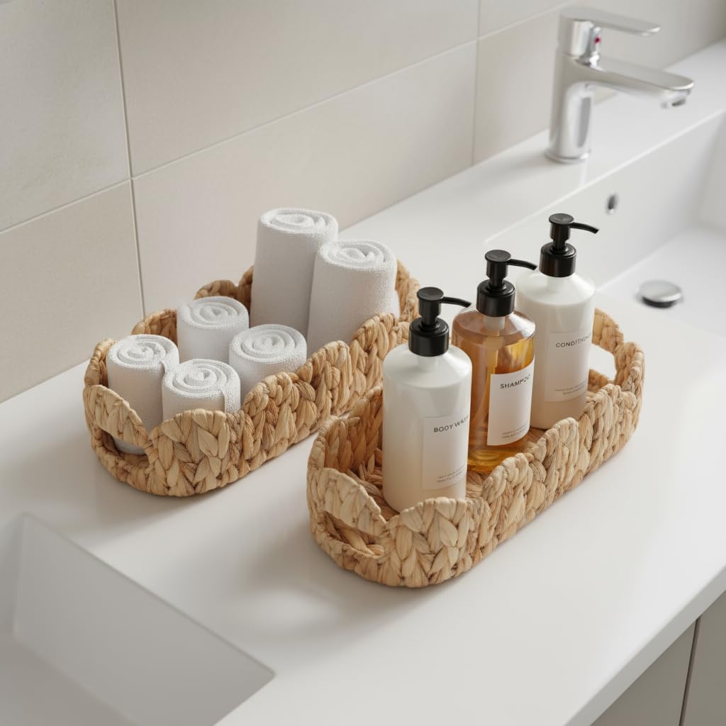 Scalloped Edge Wicker Basket for Toilet Paper Storage / Oval