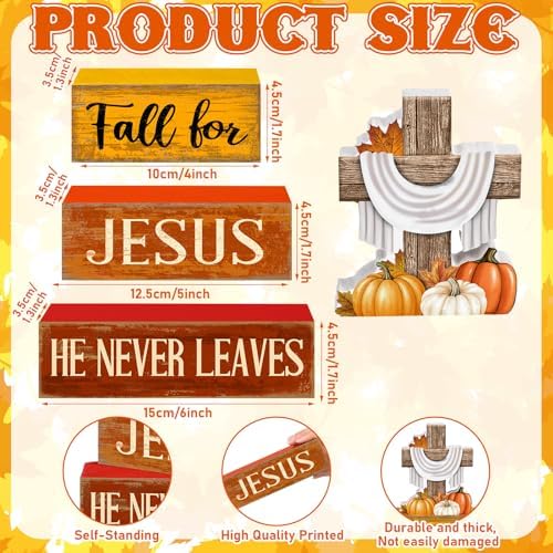 Lineshading 4 Pcs Fall Decoration For Home Fall Religious Wooden Signs