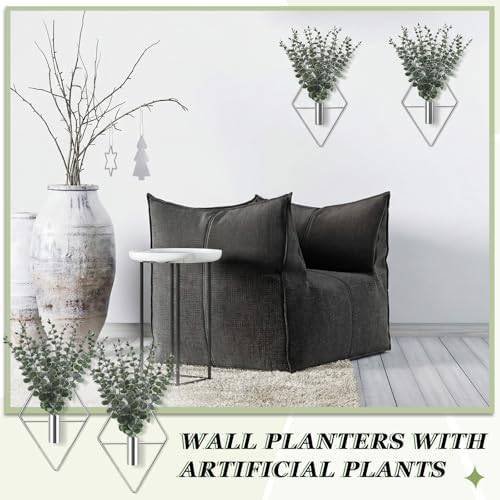 Jexine 2 Pcs Hanging Artificial Planters Wall Decor, Silver, Eucalyptus