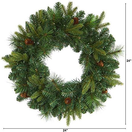 Nearly Natural 24 in Mixed Pine Artificial Christmas Wreath with LEDs