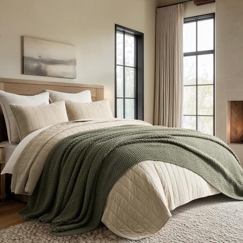 EVERGRACEHOME Chunky Chenille Knit Throw Blanket, 90 x 90, Olive Green