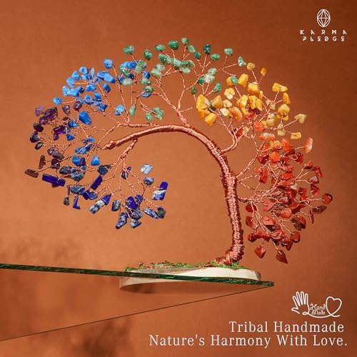 KARMAPLEDGE 7 Chakra Tree of Life for Home, Office, Room, Wall Decor to Bring Money & Good Luck, Handmade Healing