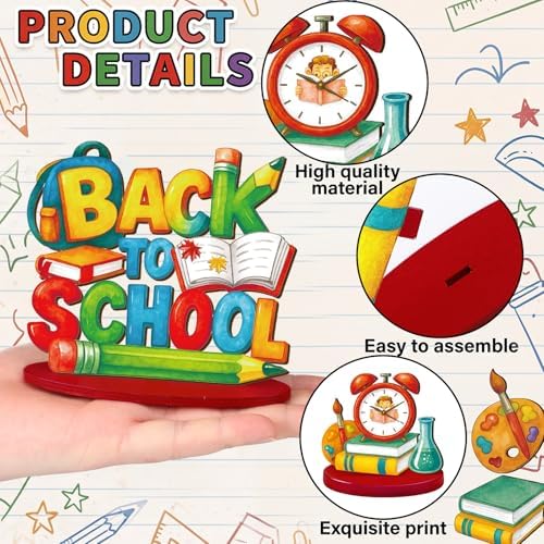 Wesiti 12 Pcs Back to School Table Decorations Wooden First Day of School Table Centerpiece Alarm Clocks Backpacks Tabletop Topper Decor for Classrooms Office Home Tiered Tray Decor Party Favor