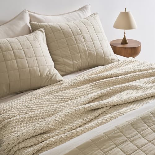 EVERGRACEHOME Chunky Chenille Knit Throw Blanket, 108x92, Beige