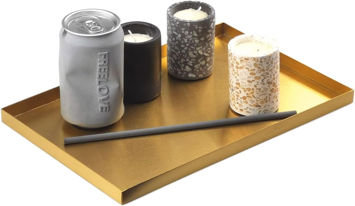 Gold Tray / Small Candle Holder / Sanding Gold / 11.9 x 8 x 0.6
