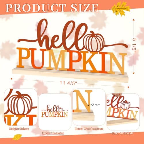 Metal Hello Pumpkin Sign Decorations for Home Party Shelf Mantel