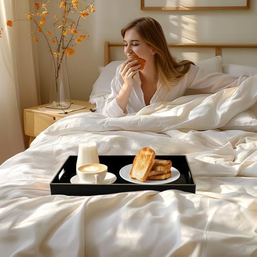 MAONAME Black Decorative Tray for Coffee Table, Serving Tray with Handles