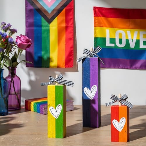 Smile LGBTQ+ Pride Wooden Tabletop Sign Rainbow Desktop Plaque with Heart Accents Indoor Decor for Pride Month, Home & Office Gay Pride Gift