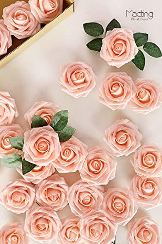 30PCS Blush Pink Artificial Roses with Stems, Real Touch Foam Flowers