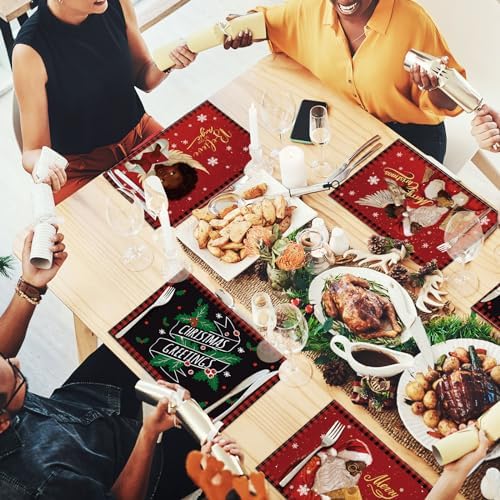Hushee 6 Pcs Christmas Place Mats 12" X 18" People Theme Washable
