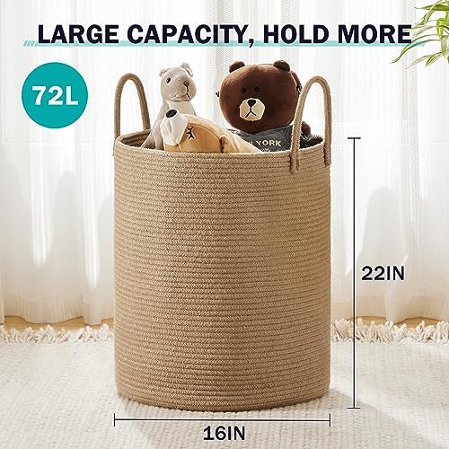 Woven Rope Laundry Hamper Basket by YOUDENOVA, 72L Tall Luandry Basket, Baby Nursery Hamper for Blanket Storage in