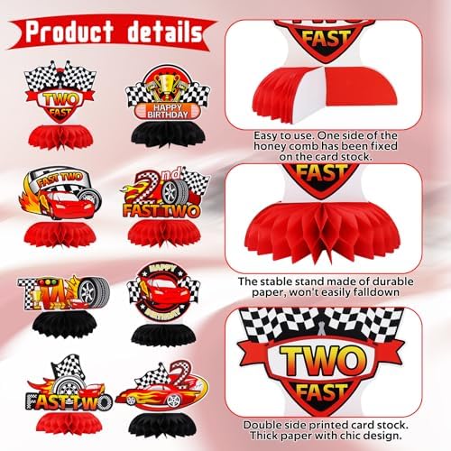 TONIFUL Two Fast 2nd Birthday Black and Red Race Car Themed Centerpieces