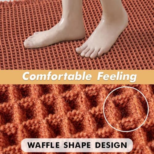 MIULEE Fall Orange Set of 2 Waffle Bathroom Rugs Boho Bath Mat 20x32 Inch