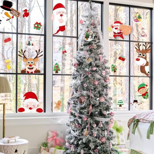 NEWMIAO Christmas Window Cling Stickers for Holiday Decorations, 9 Sheets Christmas Window Clings Snowflake Santa Claus Reindeer Snowman Xmas Decals for Glass Home Decor Party Supplies