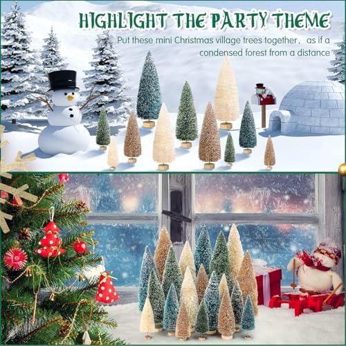 Vinsot 20 Pcs Bottle Brush Christmas Trees Miniature Tree, Green,Gold