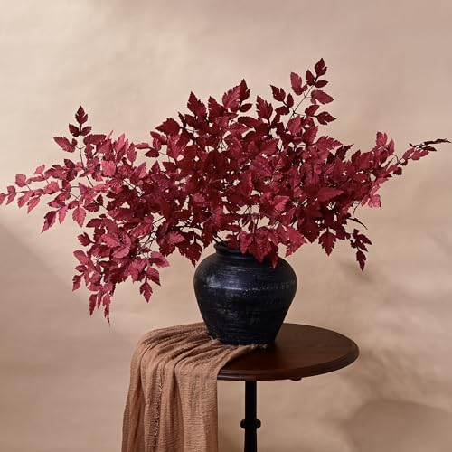Waipfaru 36" Fall Stems for Vases, Burgundy Fall Floral Stems (6pcs)