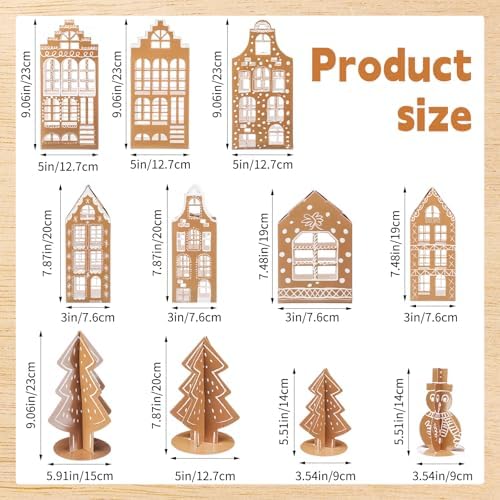 DoubleFill 11 Pcs 3D Gingerbread House Decor Christmas Village Houses Set