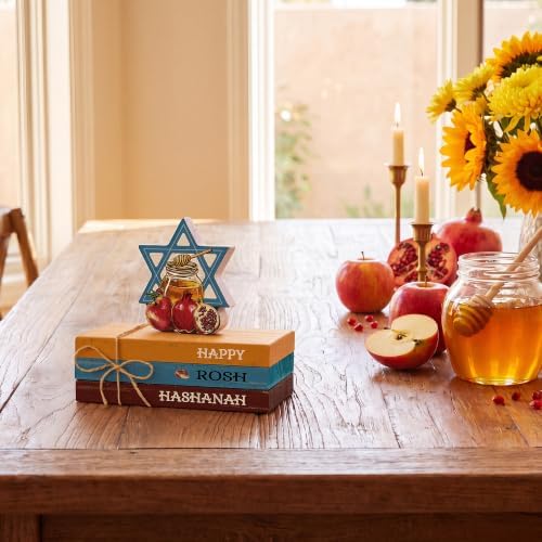 Smile Rosh Hashanah Wooden Faux Book Stack Decor for Jewish New Year