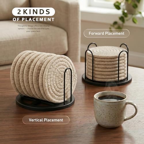Lazebox Coasters Set of 8 for Drinks, 4 Inch Large Coasters for Coffee Table, Tabletop Protection for Hot & Cold