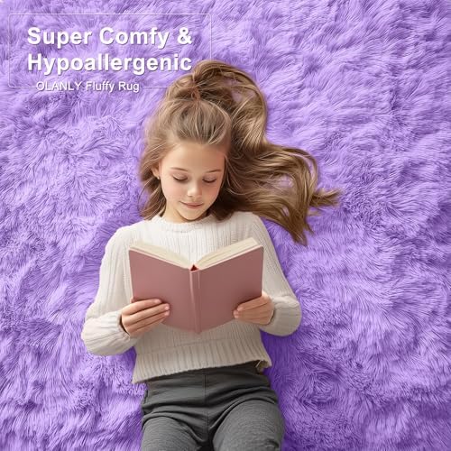 OLANLY Area Rugs for Living Room Bedroom, Machine Washable 4x5.9 ft Soft Fluffy Shaggy Bedside Rug, Indoor Floor Carpet