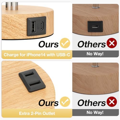 Fenmzee Floral Bedside Lamp for Bedroom, Dimmable Touch, USB A+C, AC Outlet
