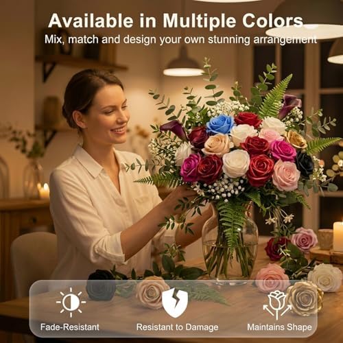 60 Pcs Black Velvet Artificial Roses Flowers with Black Leaves Real Looking Long Stems Bulk for Wedding Centerpieces,DIY Floral Arrangements,Home Decor,Anniversary,Valentine's Day