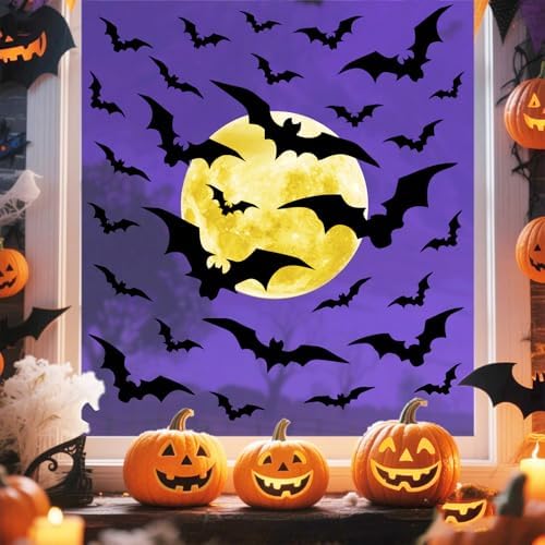 Moon Bat Window Clings Halloween Double Sided Moon Bats Window Stickers