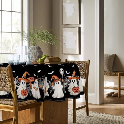 Horaldaily Halloween Tablecloth 70 x 70 Inch Round Black Bat Ghost Pumpkin