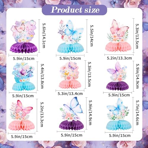 9 Pcs Butterfly Birthday Decorations-Butterfly Themed Honeycomb Centerpiece