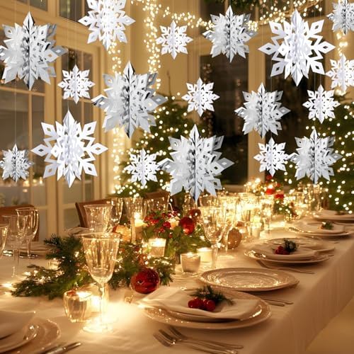 Snowflake Decorations, Paper Christmas Hanging Decor Indoor, 24-Pc