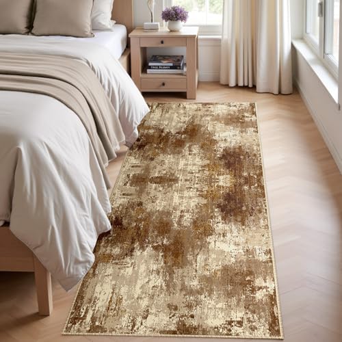 RELEANY Washable Runner 2'x8' Abstract Area Rug for Hallway Brown Tan