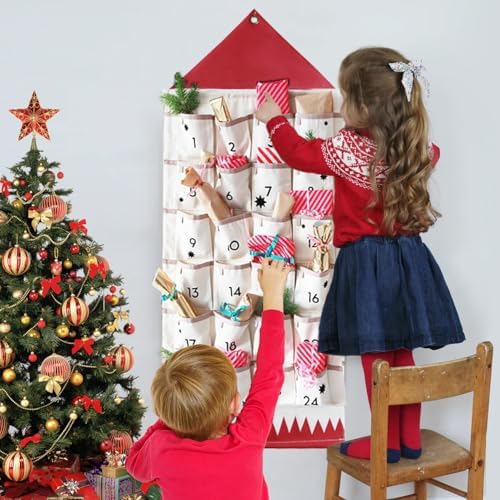 Christmas Advent Calendar With 24 Pockets Wall Hanging Decor