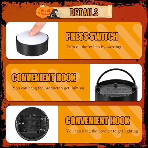 Riakrum 6 Pack Halloween Pumpkin LED Lights, Black,Warm Light