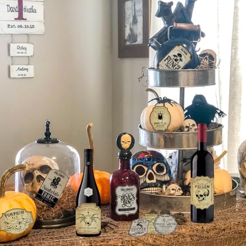 24 Pieces Wine Bottle Labels, Creepy Halloween Stickers for Wine Beer