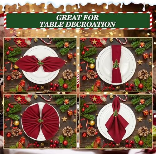 KPOSIYA Christmas Tree Napkin Rings Set of 20, Metal Gold Napkin Holder