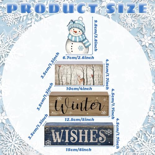 Lineshading 4 Pcs Christmas Table Decor Snowman Wooden Block Signs