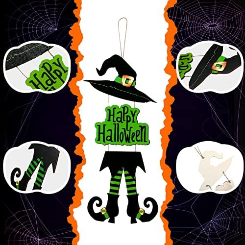Yerliker Happy Halloween Sign Decoration Green Wooden Witch Hanging