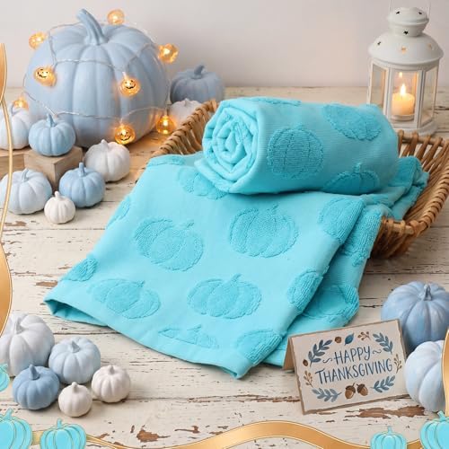 Mindsoft 2 Pcs Fall Hand Towels 3D Pumpkin Jacquard,Teal