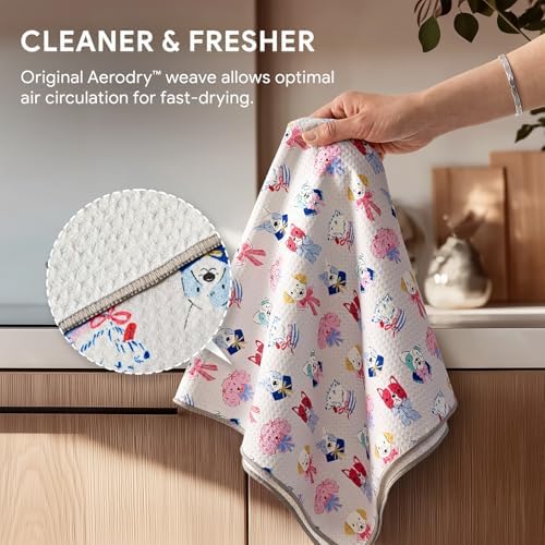 RECYCO Waffle Kitchen Towel Set of 2 - Quick Dry Microfiber Sustainable Dish Towels - Ultra Absorbent Reusable Cleaning Tea Towels - Lightweight Hand Towels,16”x 28”, Puppy Joy