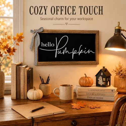 Hello Pumpkin Sign Fall Halloween Wall Table Shelf Desk Home Decor