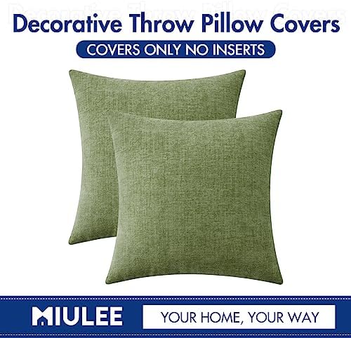 MIULEE Soft Chenille Euro Throw Pillow Covers Sage Green 24x24 Pack of 2