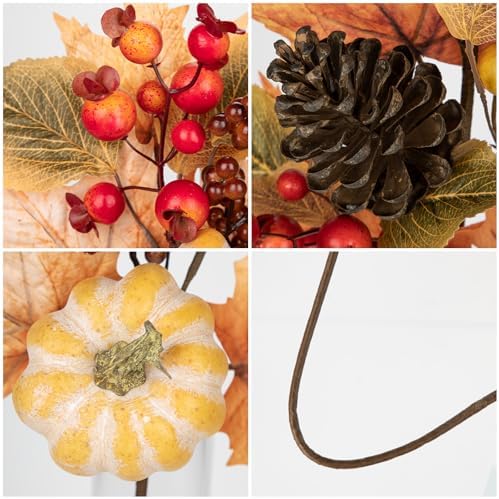 Artificial Fall Branches Fake Pumpkin Maple Beech Leaves Red Berries