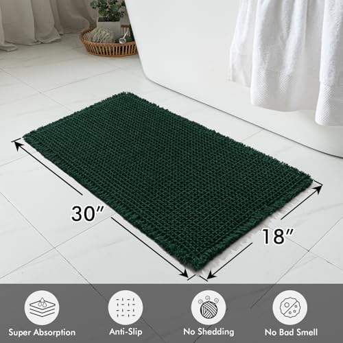MIULEE Set of 2 Waffle Bathroom Rugs Boho Bath Mat Dark Green 18x30 Inch