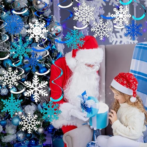 Snowflake Decorations, Christmas Hanging Decor, 48 Glitter Snowflake Swirls