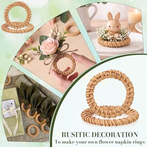 Ferrochef Boho Woven Rattan Napkin Rings, Natural, 50 Pcs