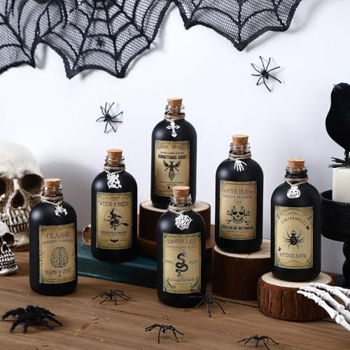 Uiifan 31 Pcs Halloween Potion Bottles Set with Cork, Black, 8.5 oz