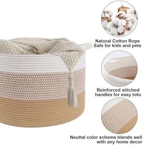 90L Large Blanket Basket,Rope Woven Laundry Basket-Yellow