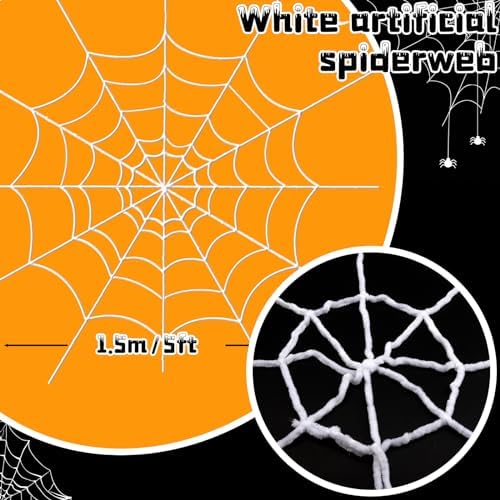 YUNAI Spider Webs Halloween Decorations Outdoor, 5ft White Fake Spider Web, Scary Haunted House Outdoor Wall Decor for Halloween Party Hanging Decorations