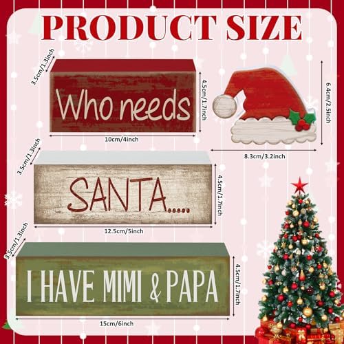 Lineshading 4 Pcs Christmas Wooden Signs Santa Hat Tiered Tray Decor