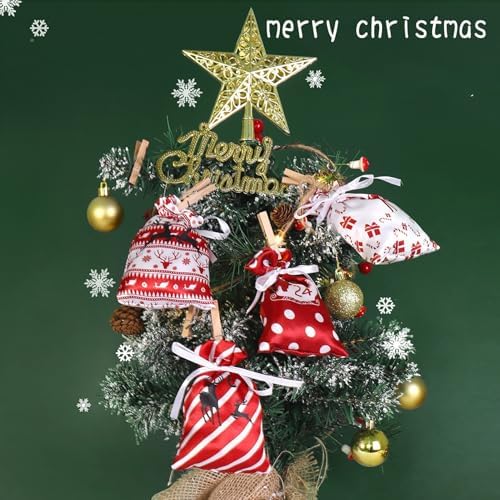 24 Pcs Christmas Drawstring Gift Wrap Bags Reusable Advent Calendar Bags Cute Xmas Candy Toys Goody Treat Bag Pocket for Holiday Weedings Birthdays Party Favor Home Storage Gift Bag